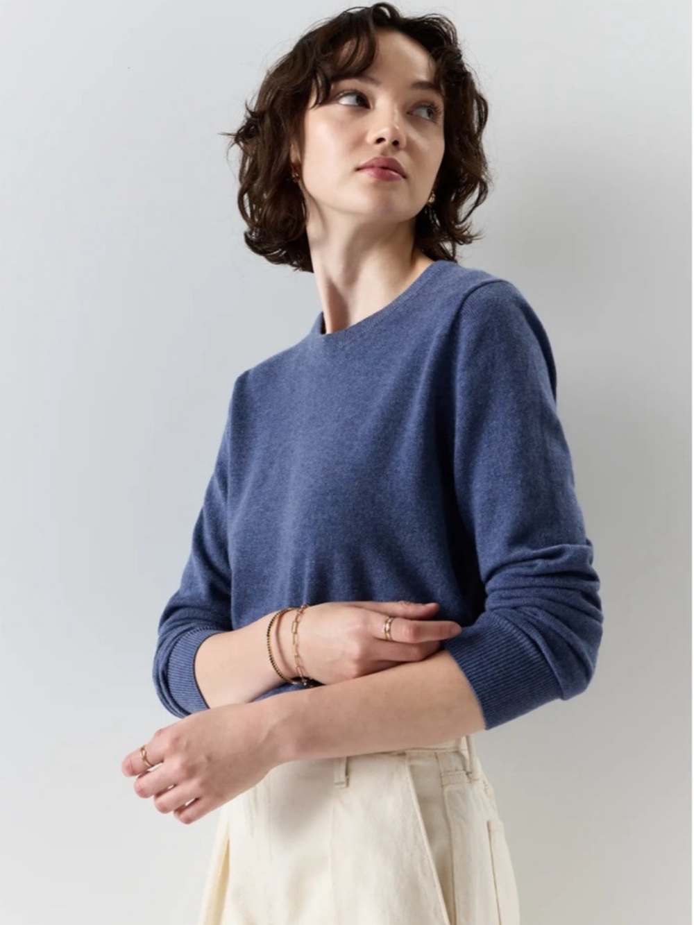 Quince Mongolian Cashmere Crewneck Sweater Cashmere Crewneck in Blue Size Small